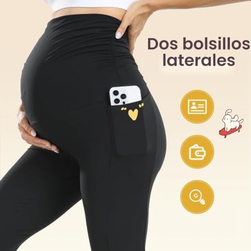 Ymmott Leggings de Maternidad para Mujer Cintura Alta Pantalones de Maternidad con Bolsillos Opacos Suaves Elásticos Ropa de Maternidad|B0DJVLDXDK