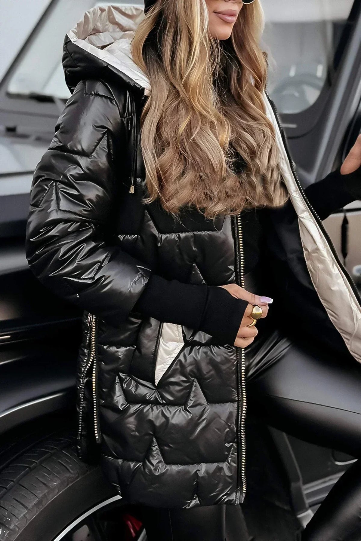 Lina | Chaqueta acolchada larga y cálida con capucha amplia